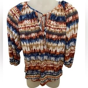 VERONICA M Boho 3/4 Sleeves Blouse Top Women XS